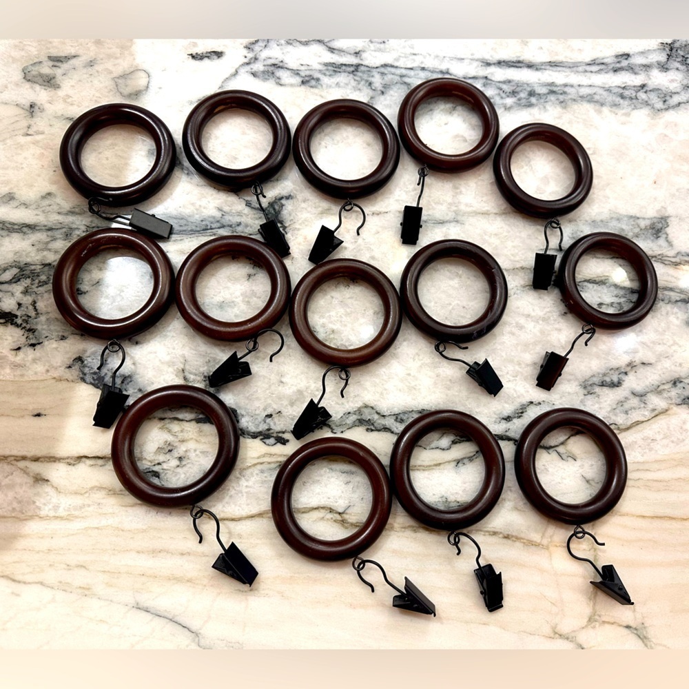 Curtain Clip Rings for 1-3/8" diameter, antique mahogany color set of 14